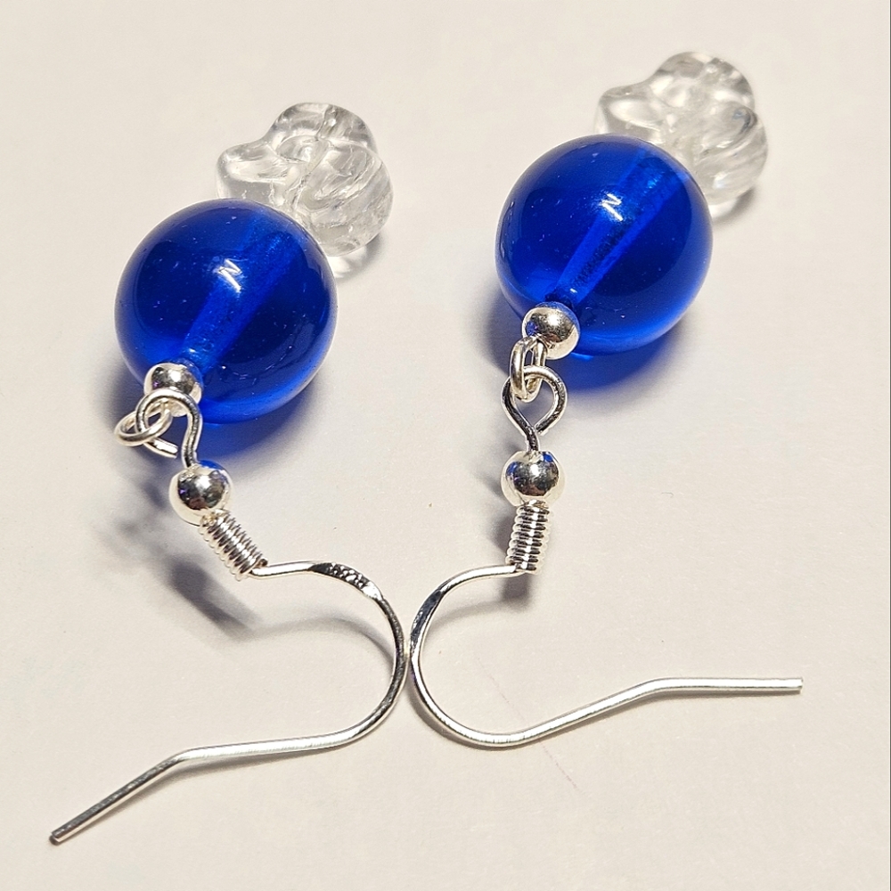 Blue and Clear Glass Beaded Earrings - Picture 5 of 6